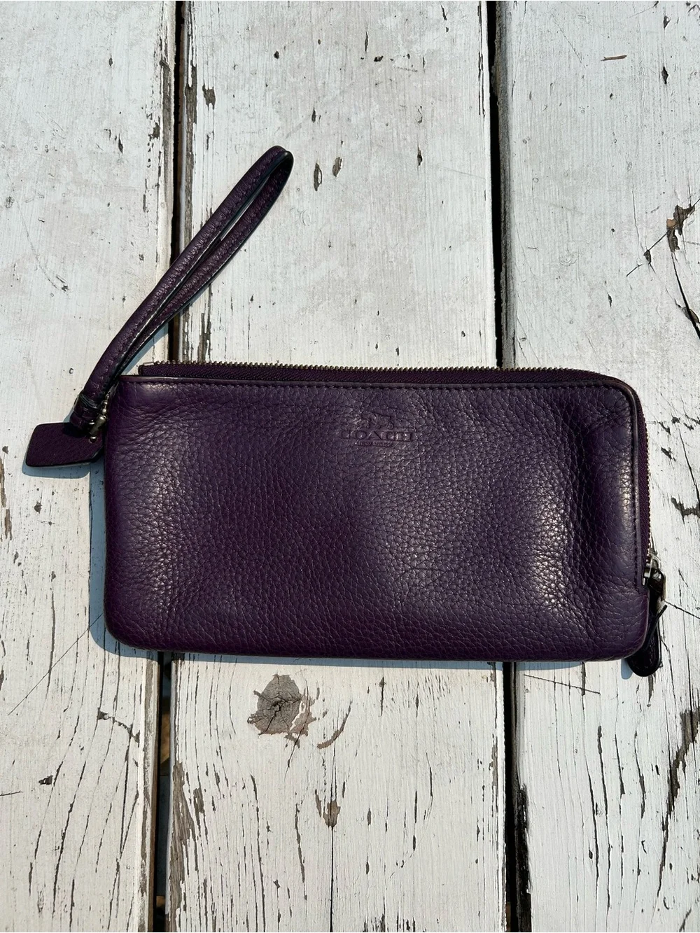 Coach Deep Purple Pebbled Leather Wristlet